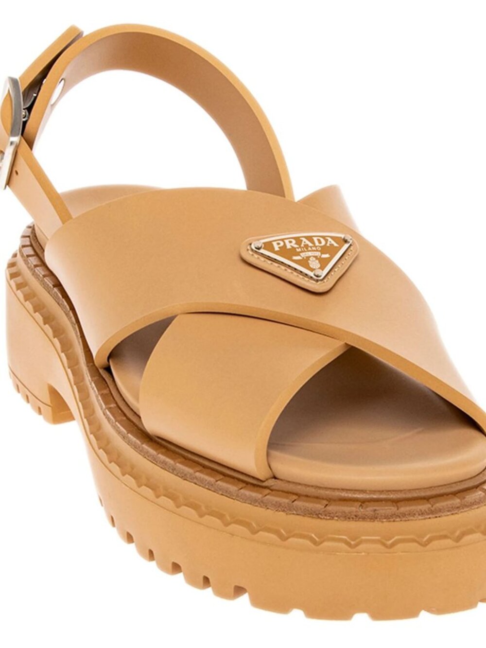These Prada Soft Cage Platform Sandals come in rubber and feature wide straps wi